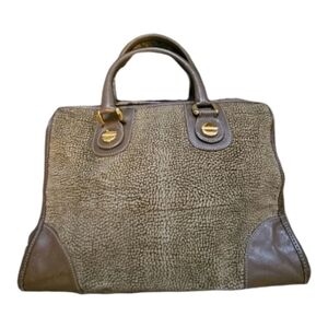 Borbonese By Redwall 1990s Handbag Vintage Quail Pattern Textured Suede Brown